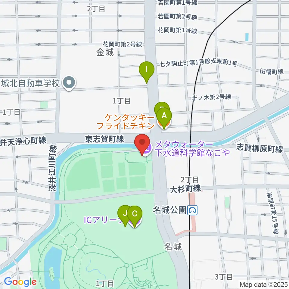 メタウォーター下水道科学館なごや周辺のファミレス・ファーストフード一覧地図