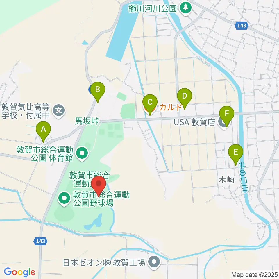 敦賀市総合運動公園陸上競技場周辺のファミレス・ファーストフード一覧地図