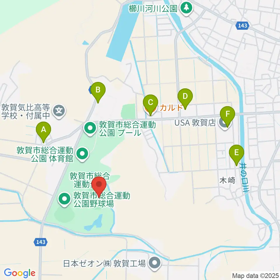 敦賀市総合運動公園陸上競技場周辺のファミレス・ファーストフード一覧地図