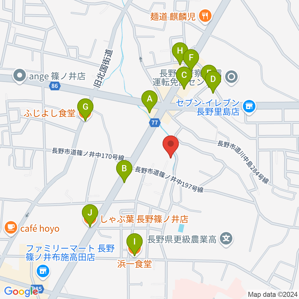 音楽堂 平林周辺のファミレス・ファーストフード一覧地図