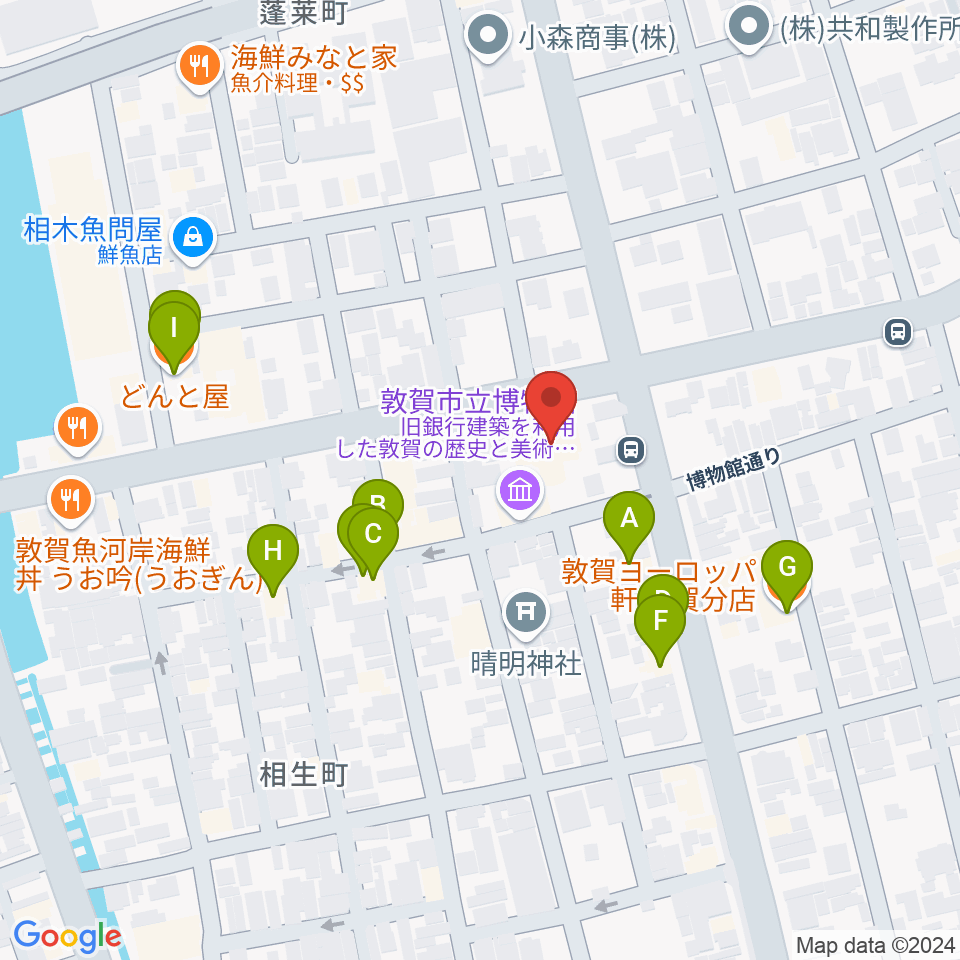 みなとつるが山車会館周辺のファミレス・ファーストフード一覧地図