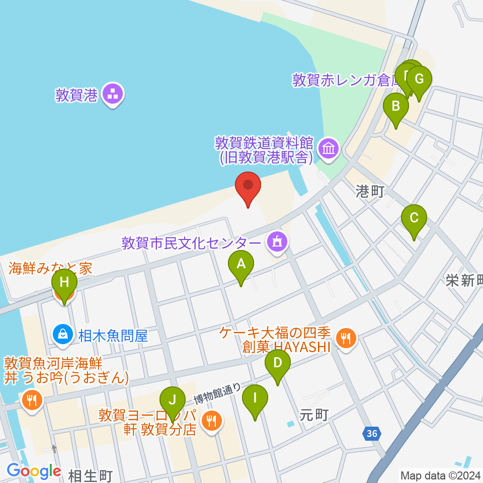 きらめきみなと館周辺のファミレス・ファーストフード一覧地図