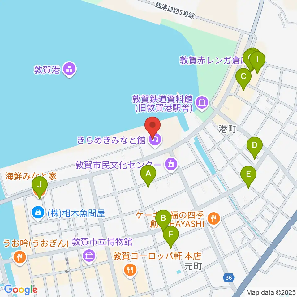 きらめきみなと館周辺のファミレス・ファーストフード一覧地図