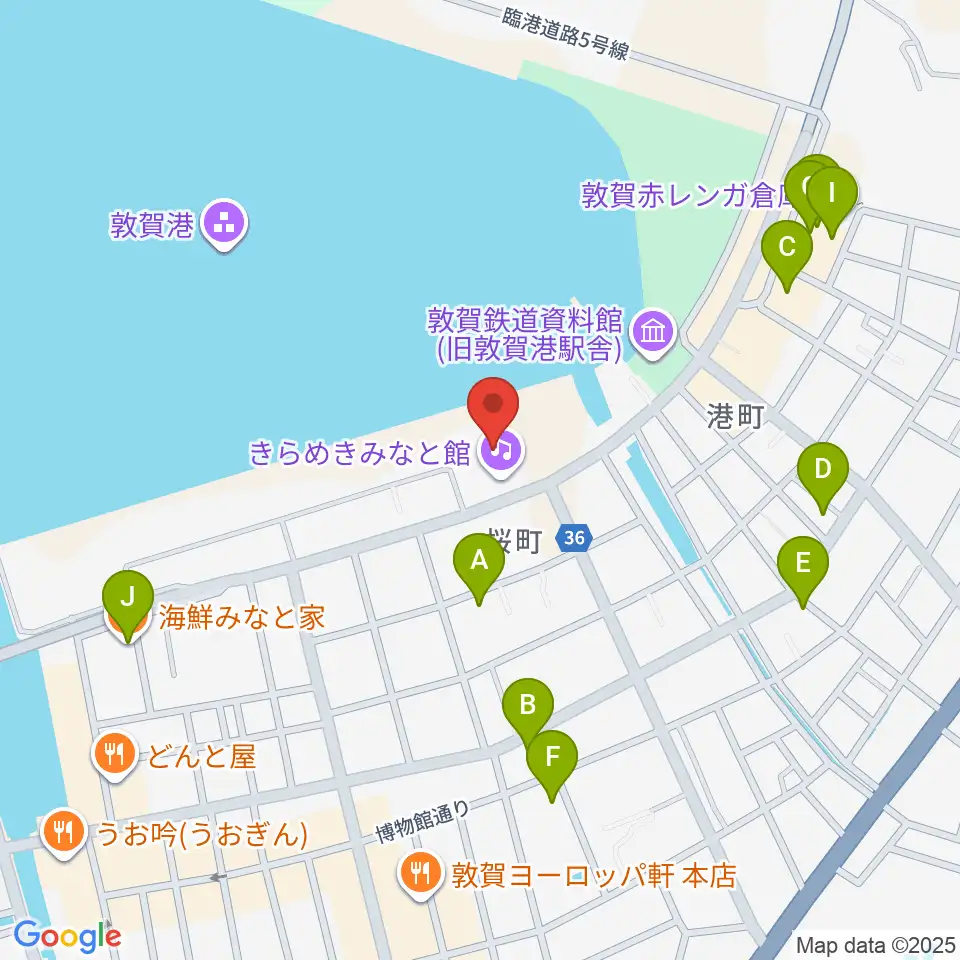 きらめきみなと館周辺のファミレス・ファーストフード一覧地図