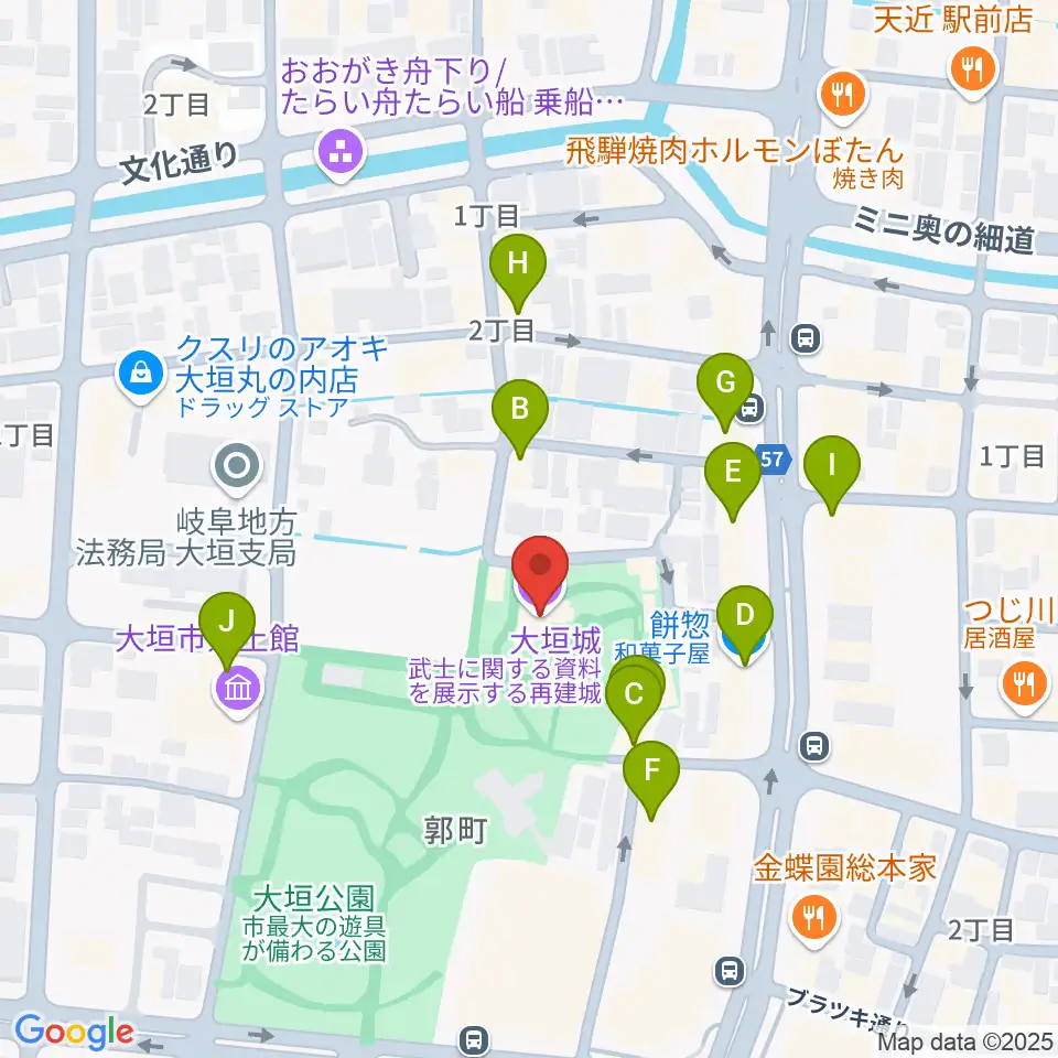 大垣城展望室周辺のファミレス・ファーストフード一覧地図