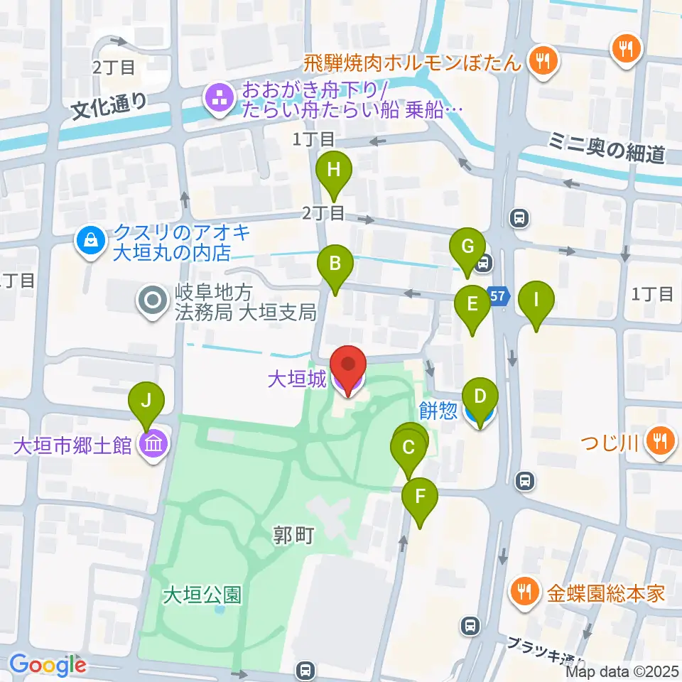 大垣城展望室周辺のファミレス・ファーストフード一覧地図