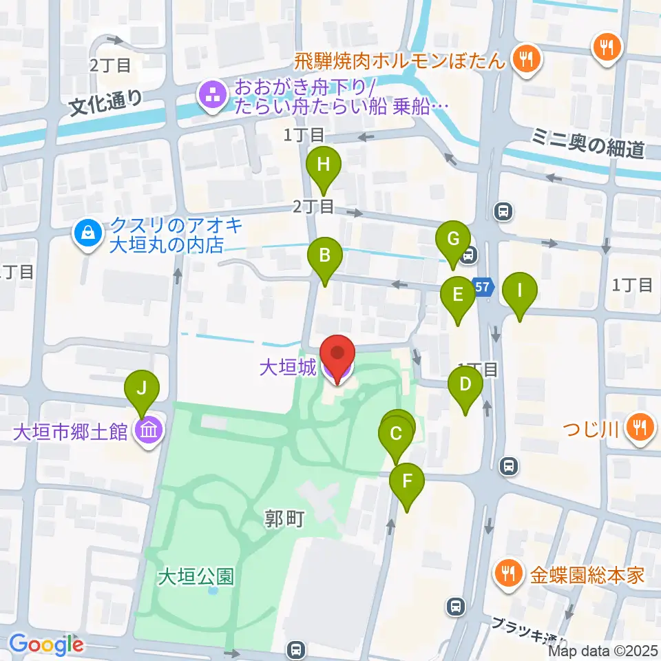 大垣城展望室周辺のファミレス・ファーストフード一覧地図