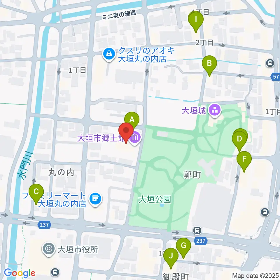 大垣市郷土館周辺のファミレス・ファーストフード一覧地図