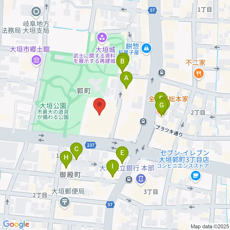 大垣城ホール周辺のファミレス・ファーストフード一覧地図