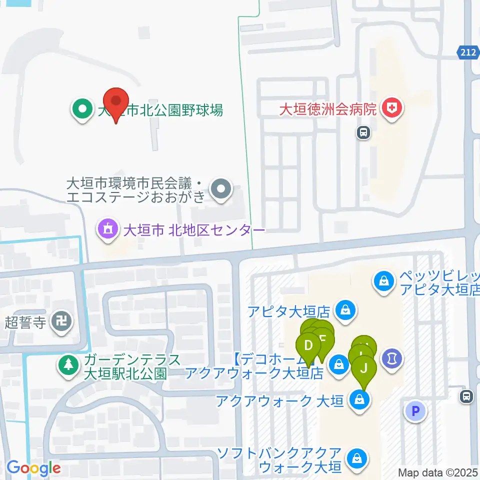 大垣市北公園陸上競技場周辺のファミレス・ファーストフード一覧地図