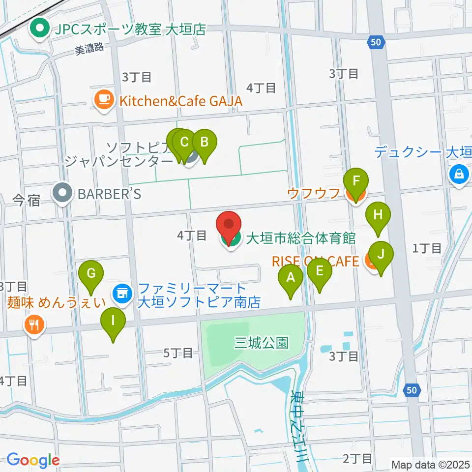 大垣市総合体育館周辺のファミレス・ファーストフード一覧地図