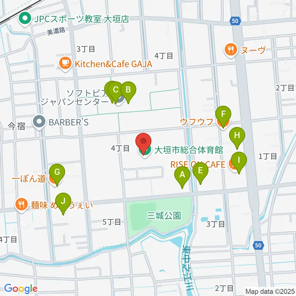 大垣市総合体育館周辺のファミレス・ファーストフード一覧地図