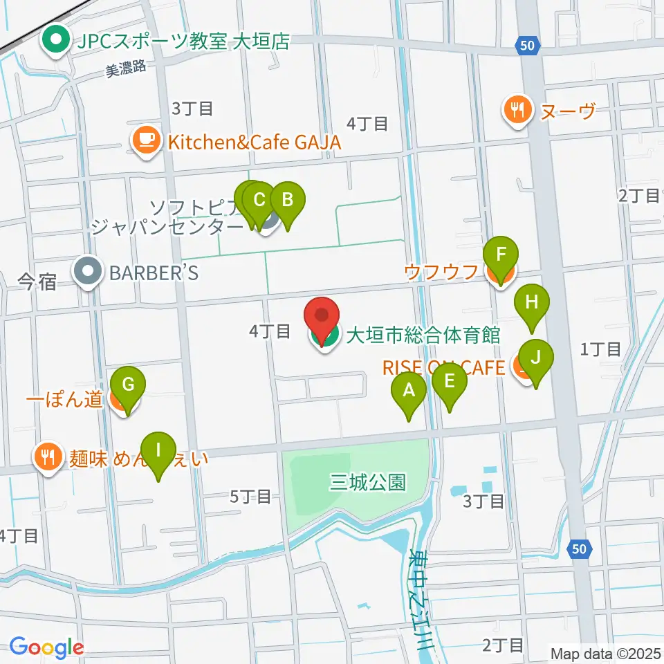 大垣市総合体育館周辺のファミレス・ファーストフード一覧地図