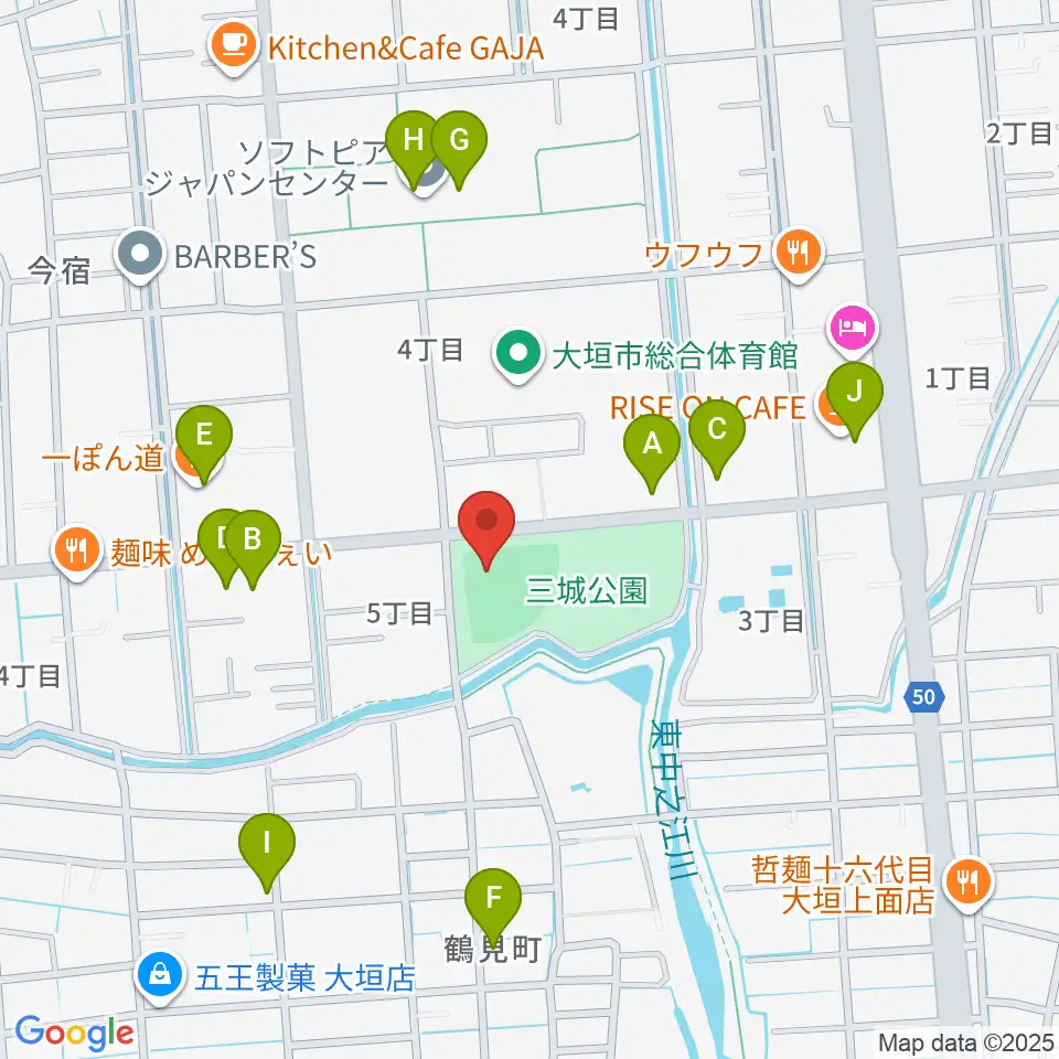 三城公園ソフトボール場周辺のファミレス・ファーストフード一覧地図