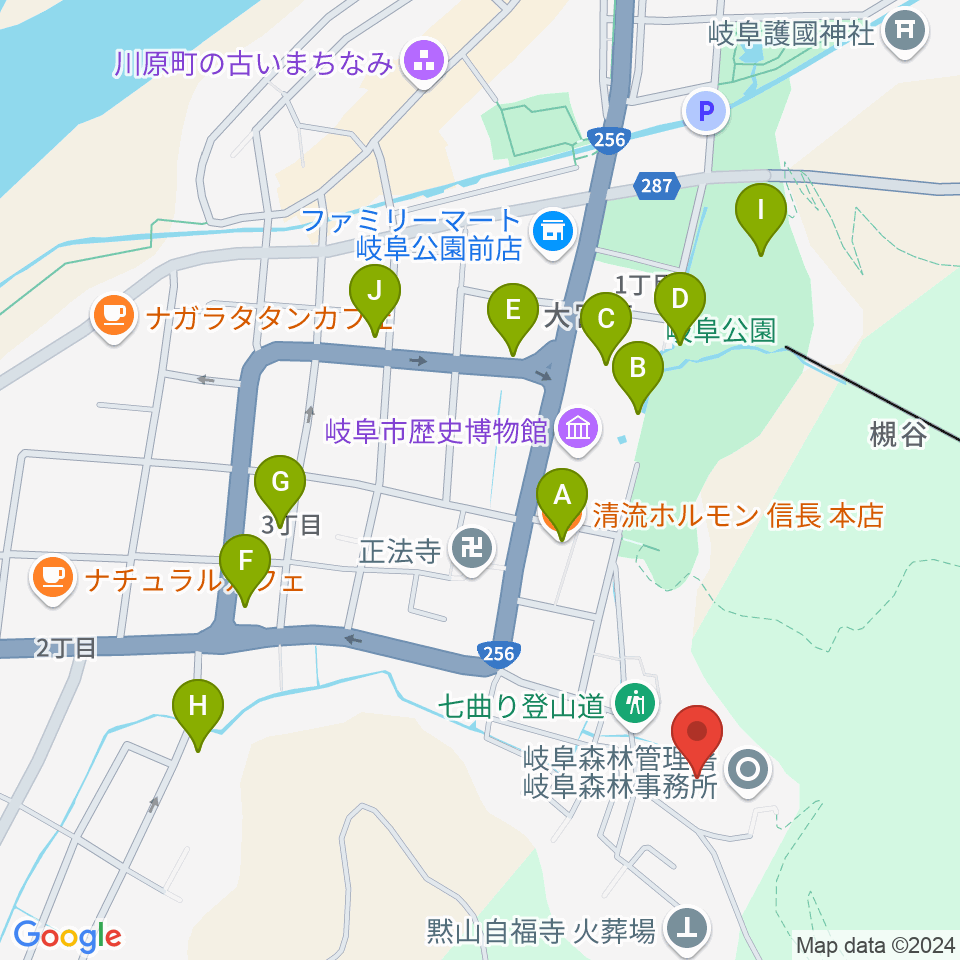 岐阜県歴史資料館周辺のファミレス・ファーストフード一覧地図