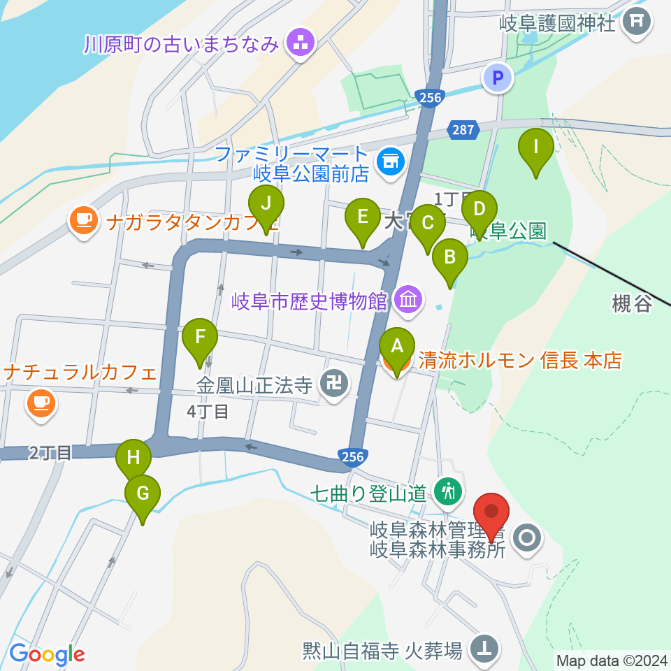 岐阜県歴史資料館周辺のファミレス・ファーストフード一覧地図