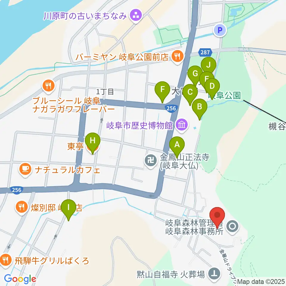 岐阜県歴史資料館周辺のファミレス・ファーストフード一覧地図