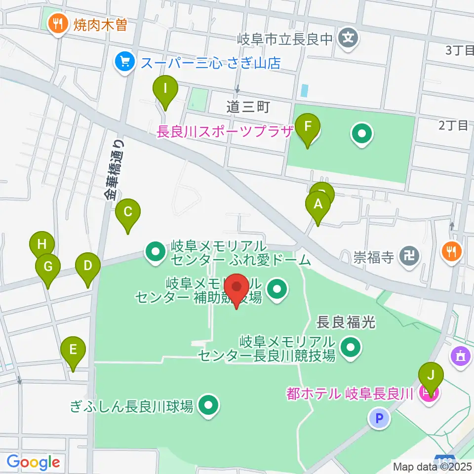 長良川スイミングプラザ周辺のファミレス・ファーストフード一覧地図