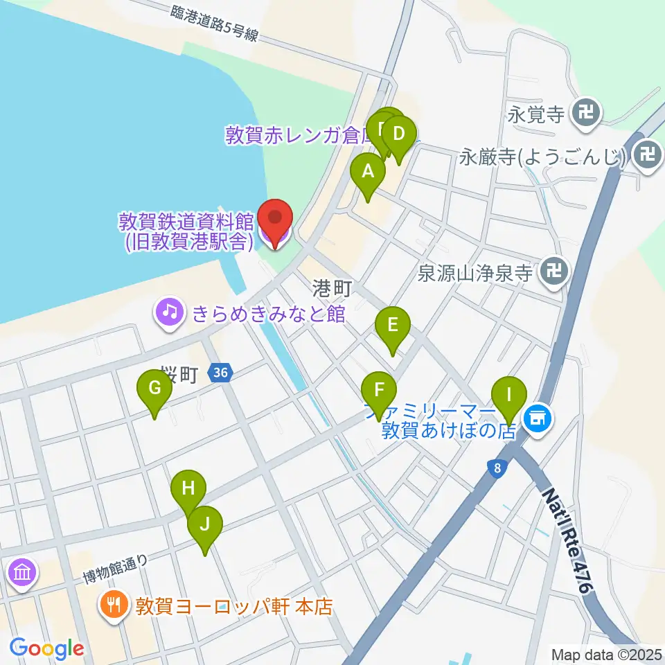 敦賀鉄道資料館周辺のファミレス・ファーストフード一覧地図