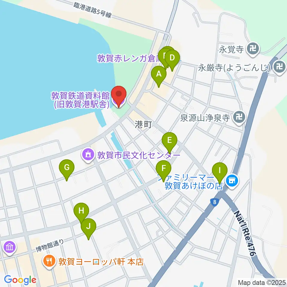 敦賀鉄道資料館周辺のファミレス・ファーストフード一覧地図