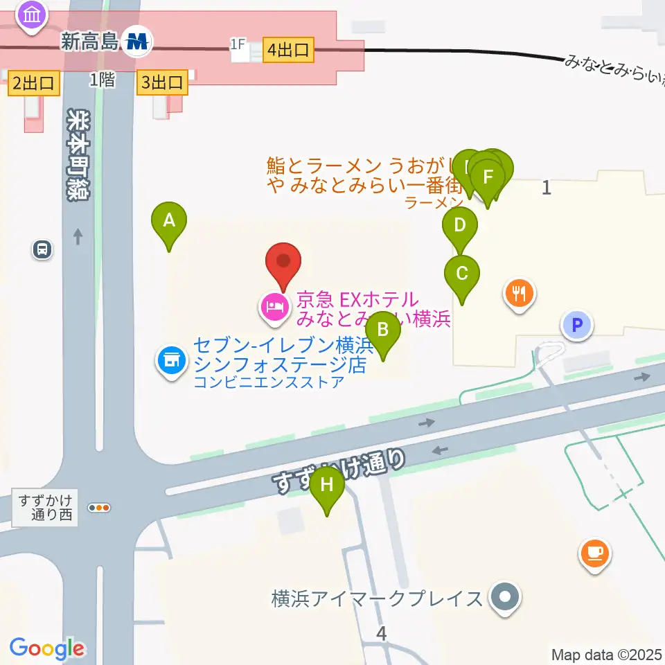 ヤマハミュージック横浜みなとみらい周辺のファミレス・ファーストフード一覧地図