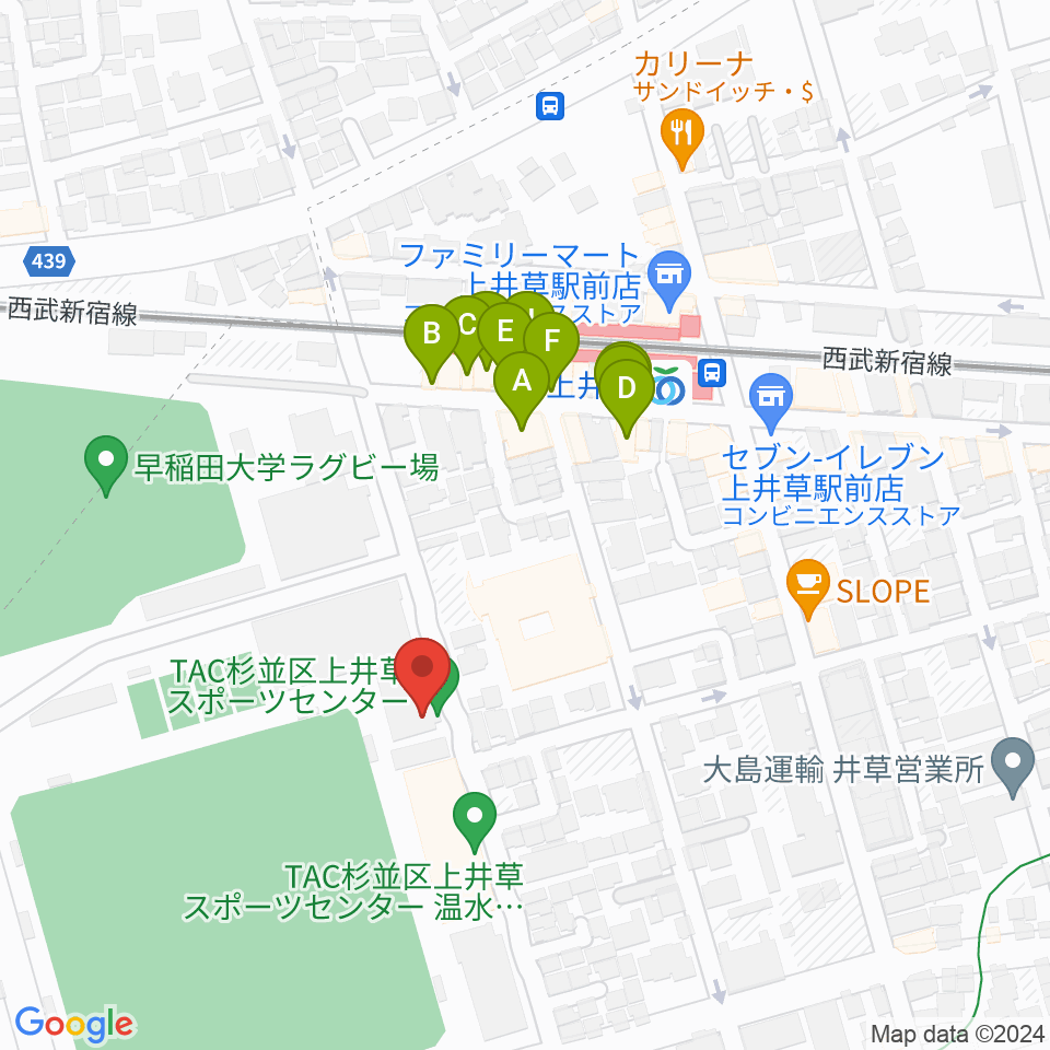 TAC杉並区上井草スポーツセンター周辺のファミレス・ファーストフード一覧地図