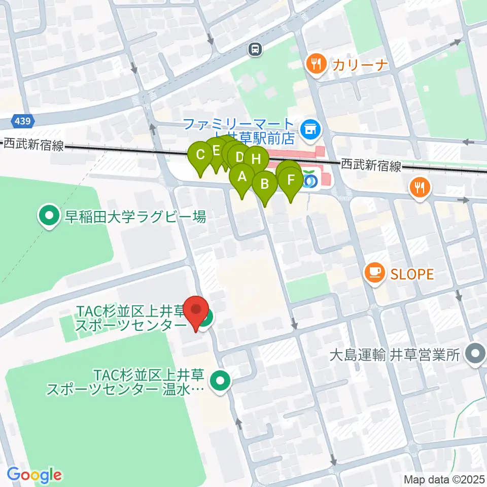 TAC杉並区上井草スポーツセンター周辺のファミレス・ファーストフード一覧地図