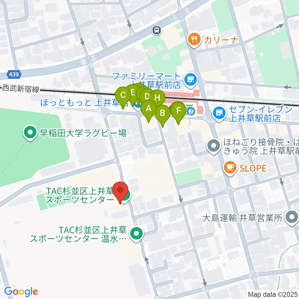 TAC杉並区上井草スポーツセンター周辺のファミレス・ファーストフード一覧地図