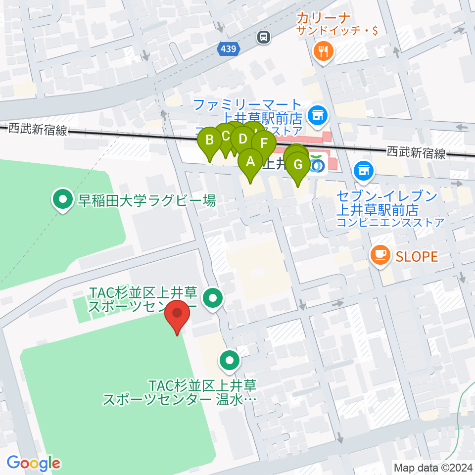 上井草スポーツセンター野球場周辺のファミレス・ファーストフード一覧地図