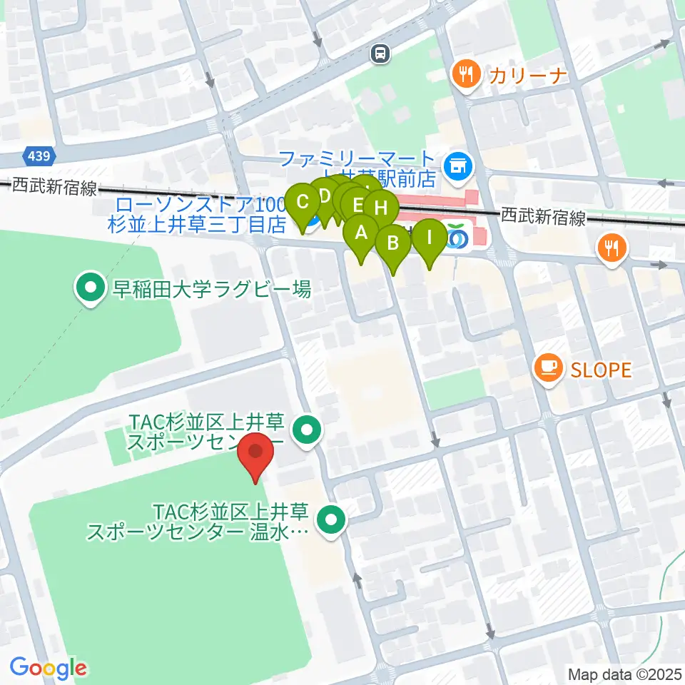 上井草スポーツセンター野球場周辺のファミレス・ファーストフード一覧地図