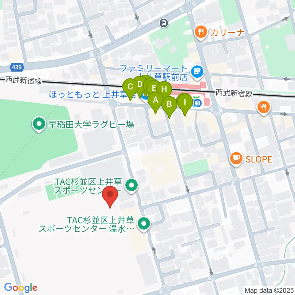 上井草スポーツセンター野球場周辺のファミレス・ファーストフード一覧地図