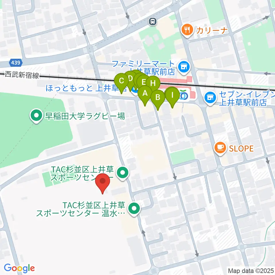 上井草スポーツセンター野球場周辺のファミレス・ファーストフード一覧地図