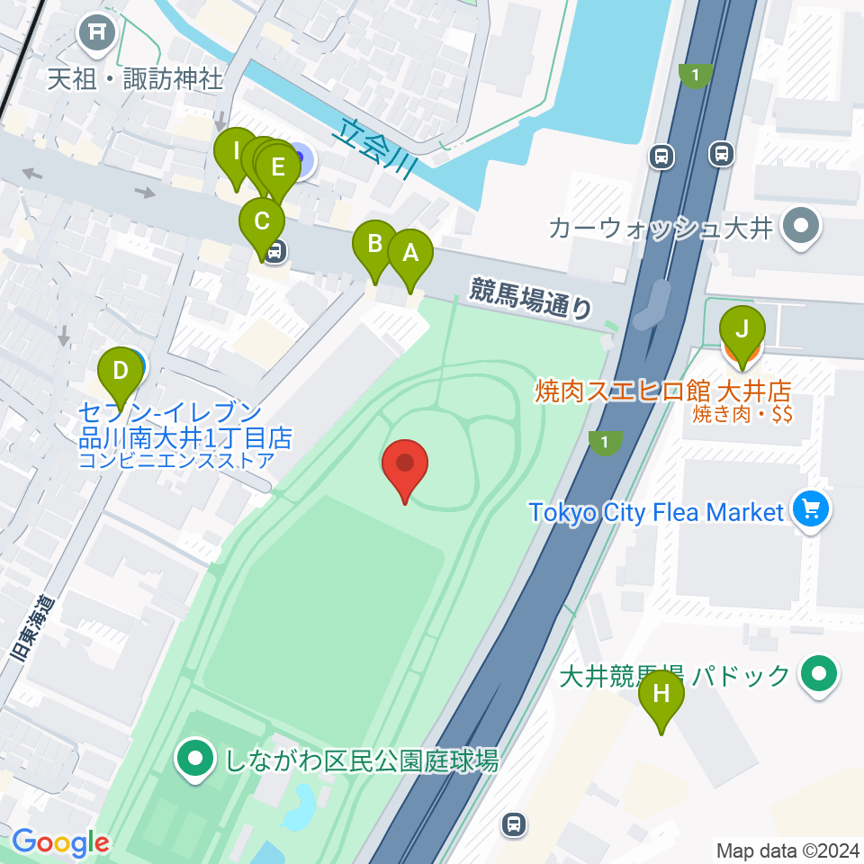 しながわ区民公園こどもサッカー場周辺のファミレス・ファーストフード一覧地図