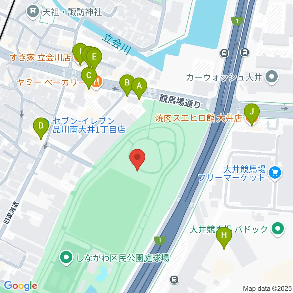 しながわ区民公園こどもサッカー場周辺のファミレス・ファーストフード一覧地図