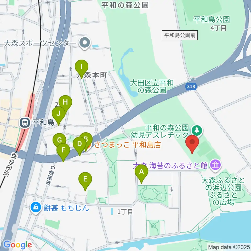 平和の森公園 弓道場･アーチェリー場周辺のファミレス・ファーストフード一覧地図