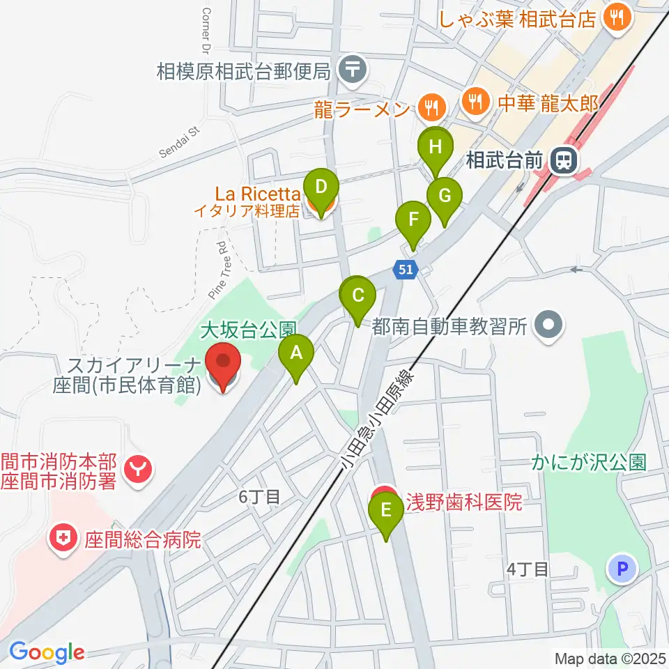 スカイアリーナ座間周辺のファミレス・ファーストフード一覧地図