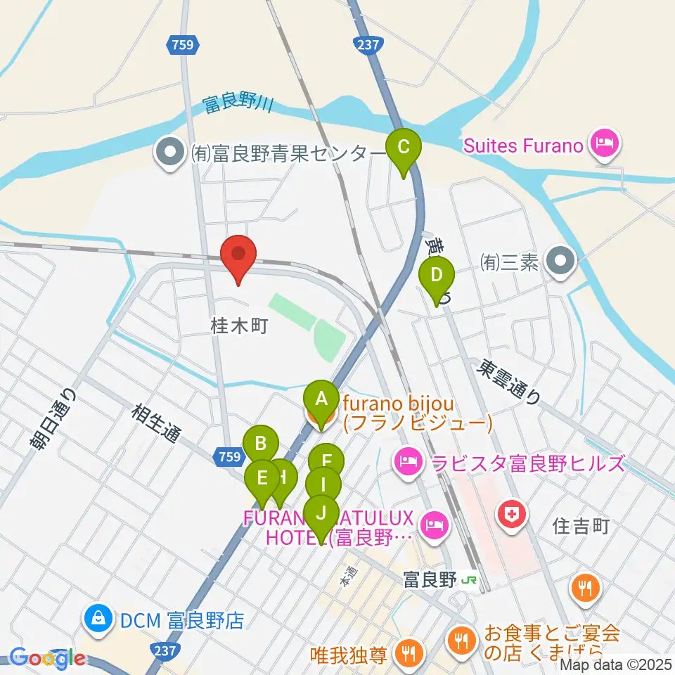 富良野スポーツセンター周辺のファミレス・ファーストフード一覧地図