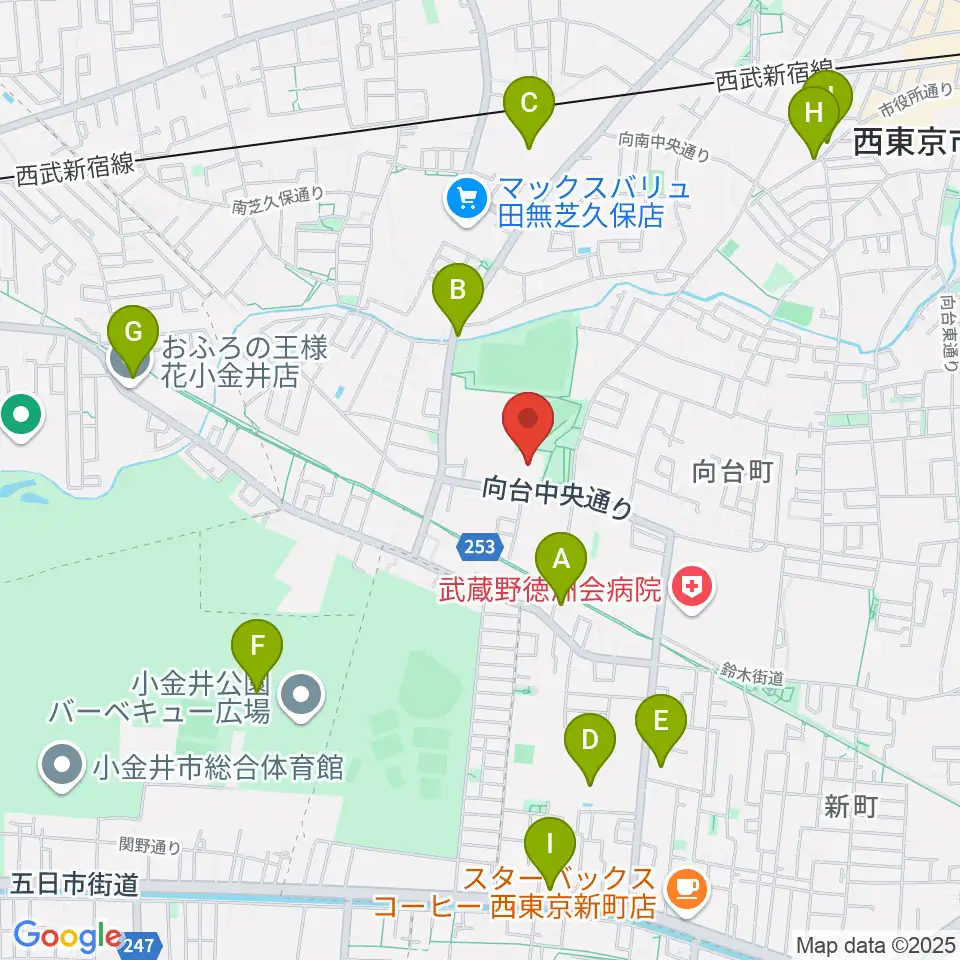 西東京市総合体育館周辺のファミレス・ファーストフード一覧地図