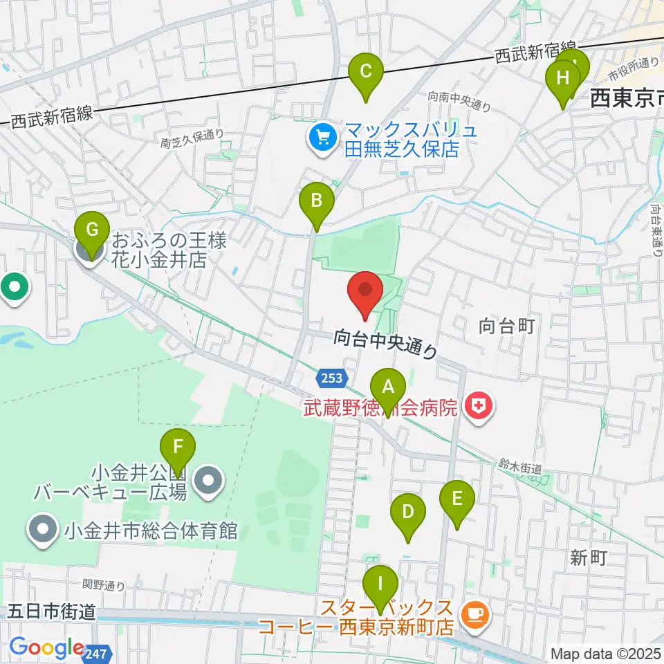 西東京市総合体育館周辺のファミレス・ファーストフード一覧地図