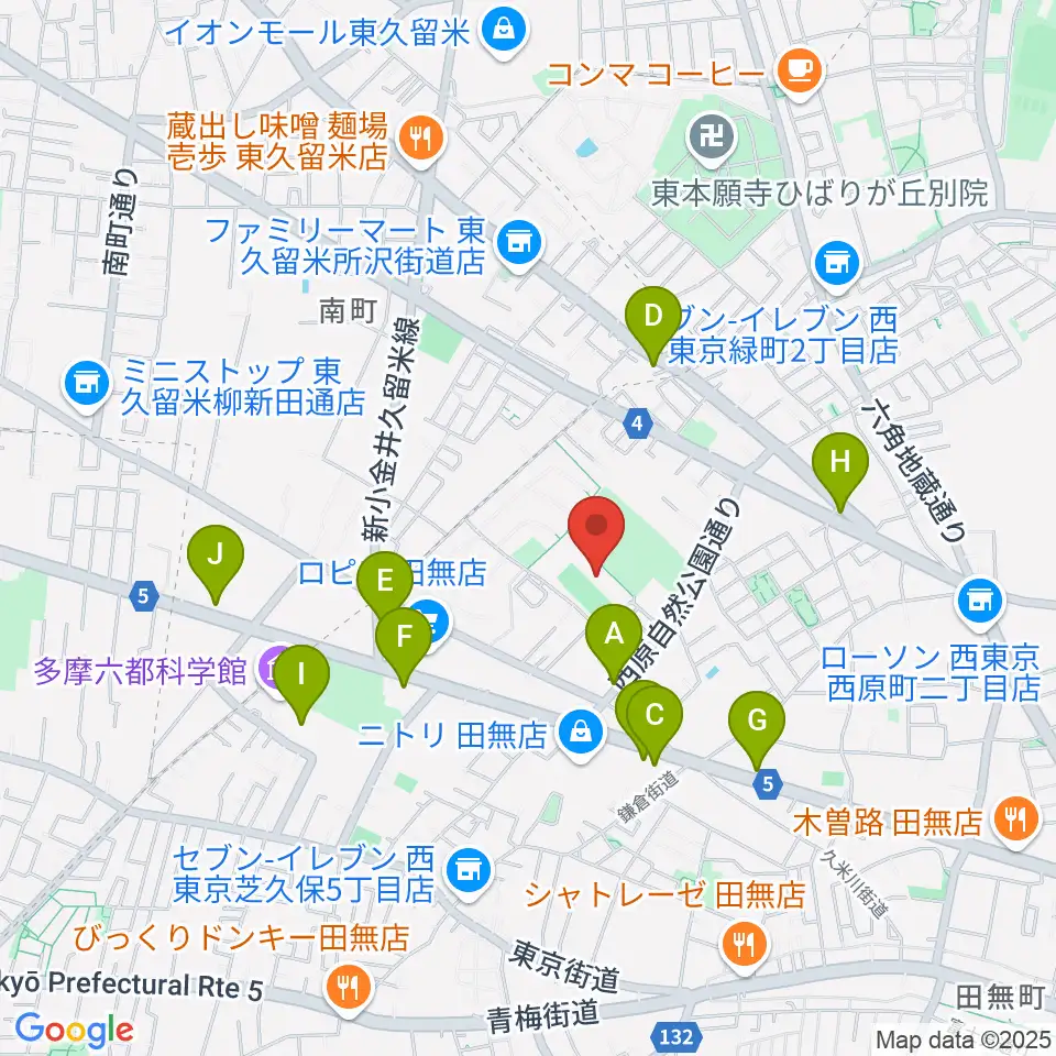 西東京市郷土資料室周辺のファミレス・ファーストフード一覧地図