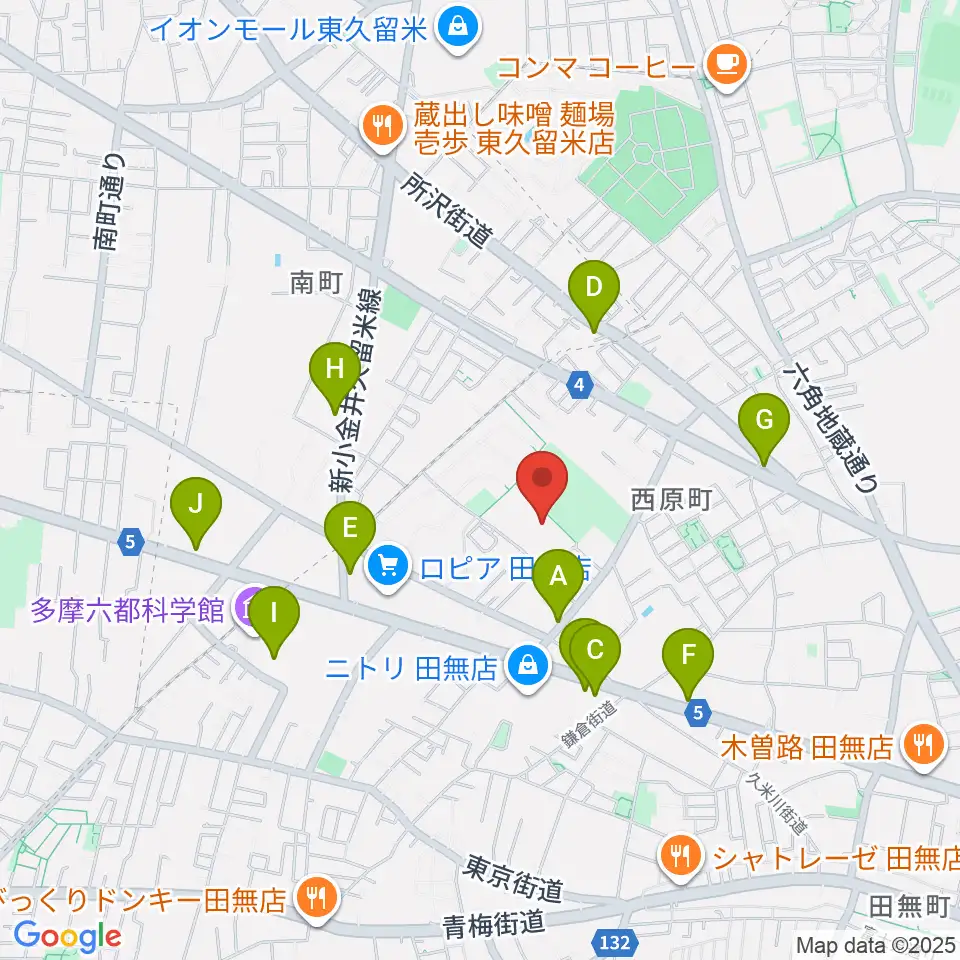西東京市郷土資料室周辺のファミレス・ファーストフード一覧地図