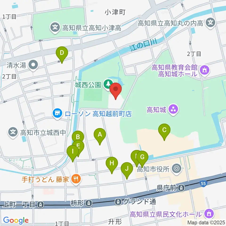 高知県立武道館周辺のファミレス・ファーストフード一覧地図