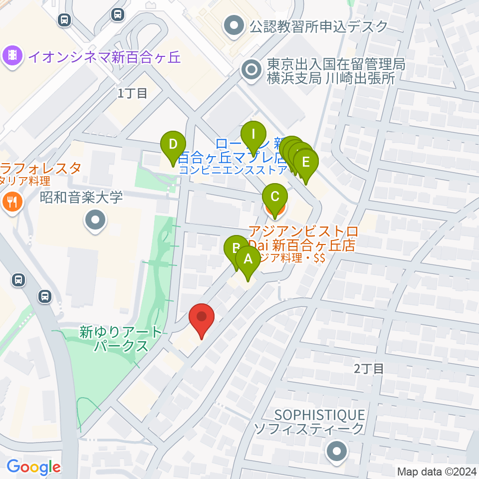 しんゆりBASE周辺のファミレス・ファーストフード一覧地図