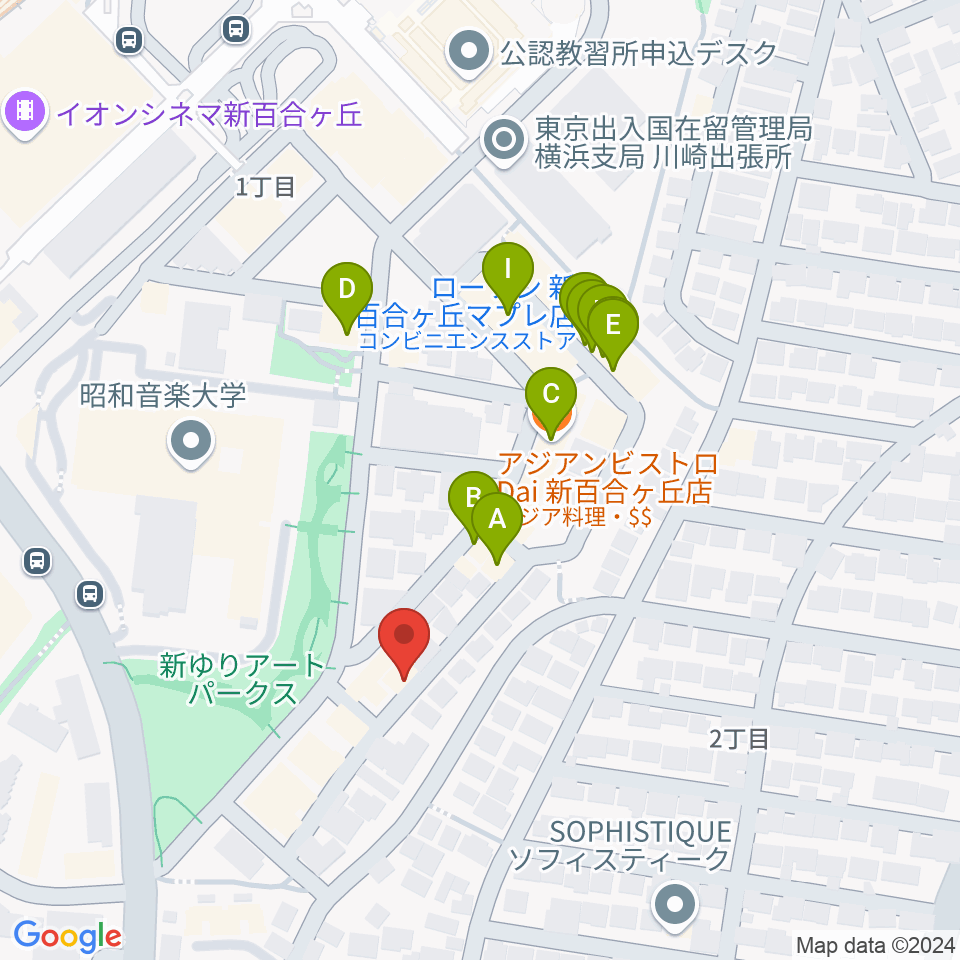 しんゆりBASE周辺のファミレス・ファーストフード一覧地図