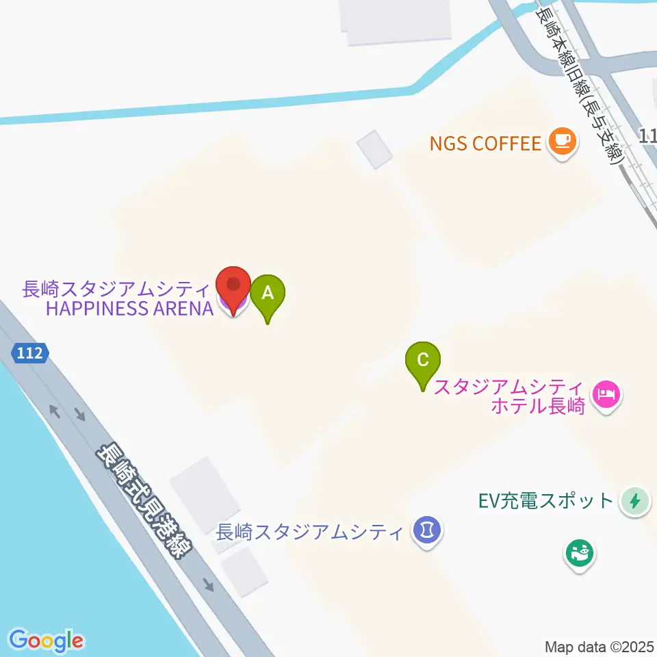 ハピネスアリーナ周辺のファミレス・ファーストフード一覧地図
