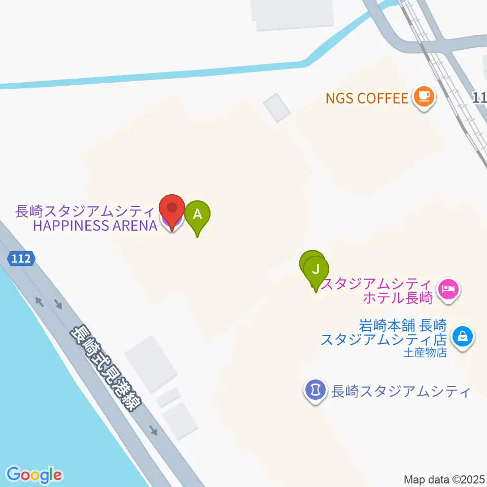 ハピネスアリーナ周辺のファミレス・ファーストフード一覧地図