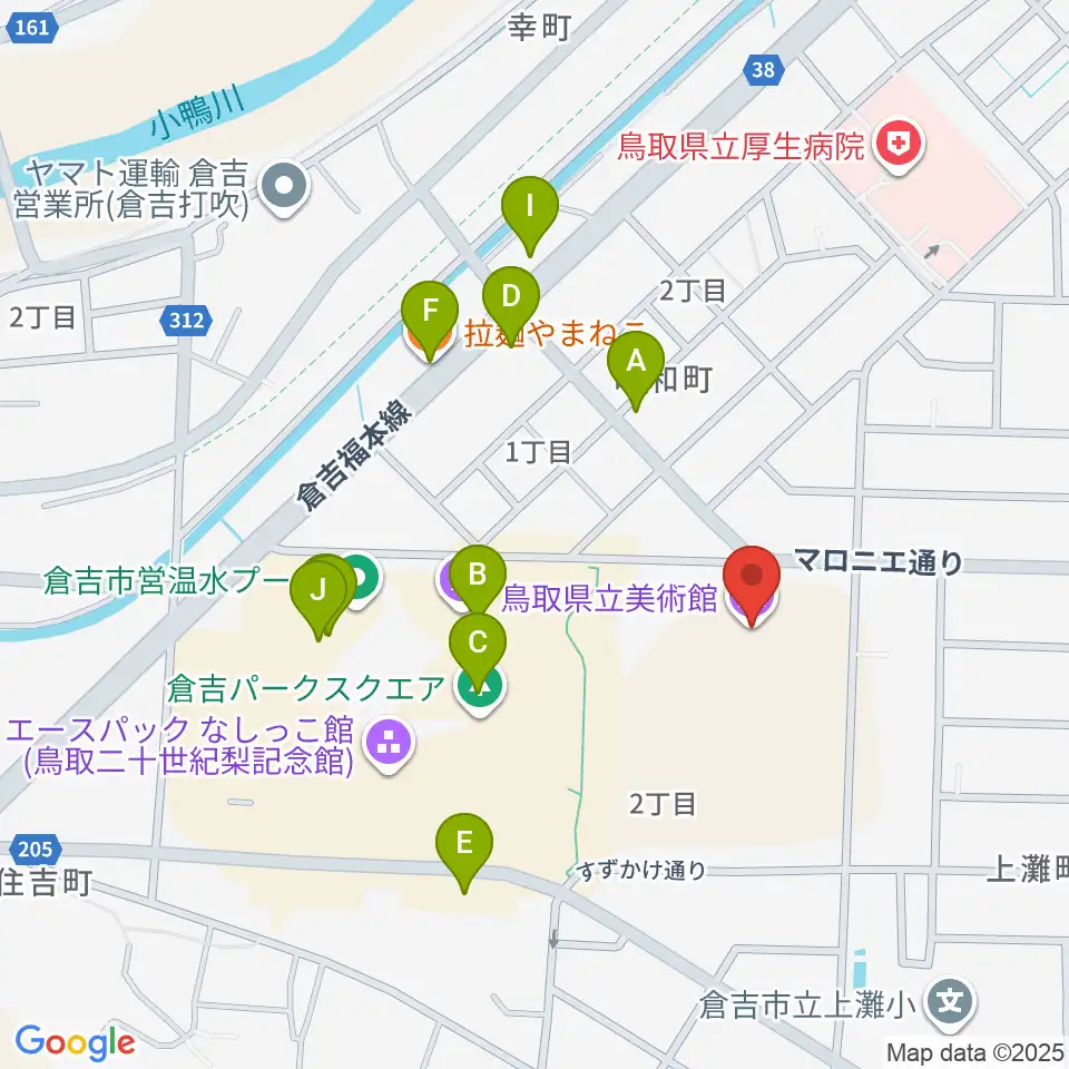 鳥取県立美術館周辺のファミレス・ファーストフード一覧地図