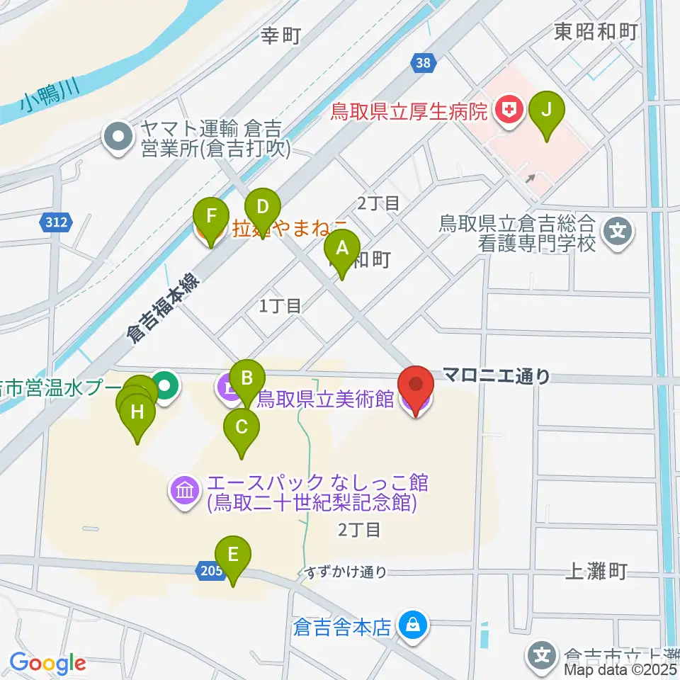 鳥取県立美術館周辺のファミレス・ファーストフード一覧地図