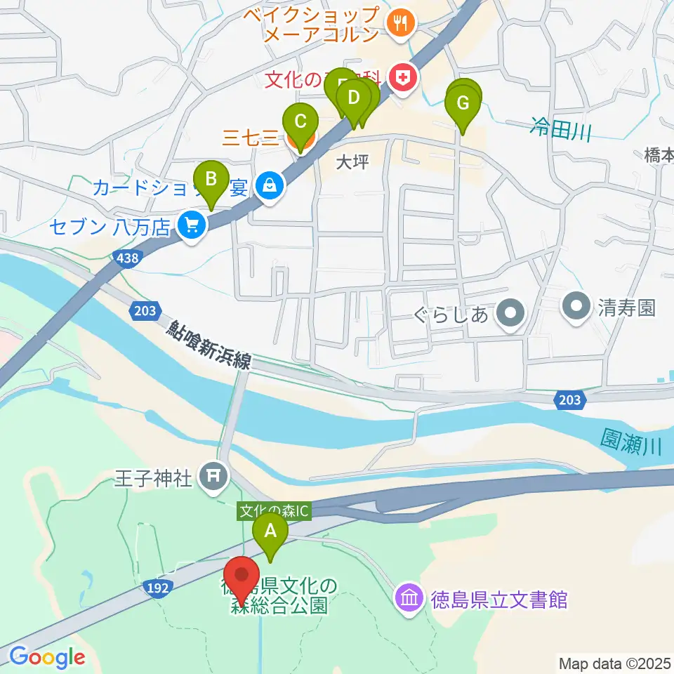 徳島県立博物館周辺のファミレス・ファーストフード一覧地図