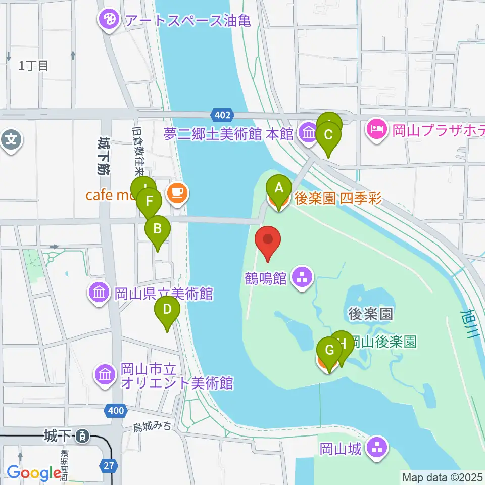 岡山県立博物館周辺のファミレス・ファーストフード一覧地図